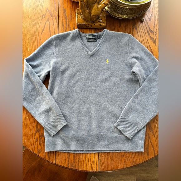 Polo by Ralph Lauren Vneck Italian Yarn 100% Lambs Wool Baby Blue Size M - Picture 2 of 8